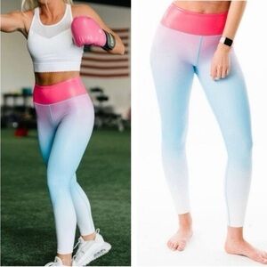 ZYIA Active Bright Pink & Teal Ombré Women's Capri Leggings